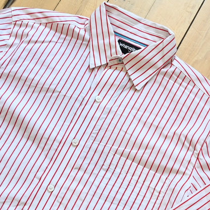 Wrangler Cody Johnson long sleeve white button down shirt with ruby stripes and one chest pocket