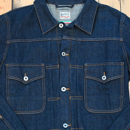 Blue Blanket Denim Jacket in Japanese Indigo with buckle-back cinch and flap pockets