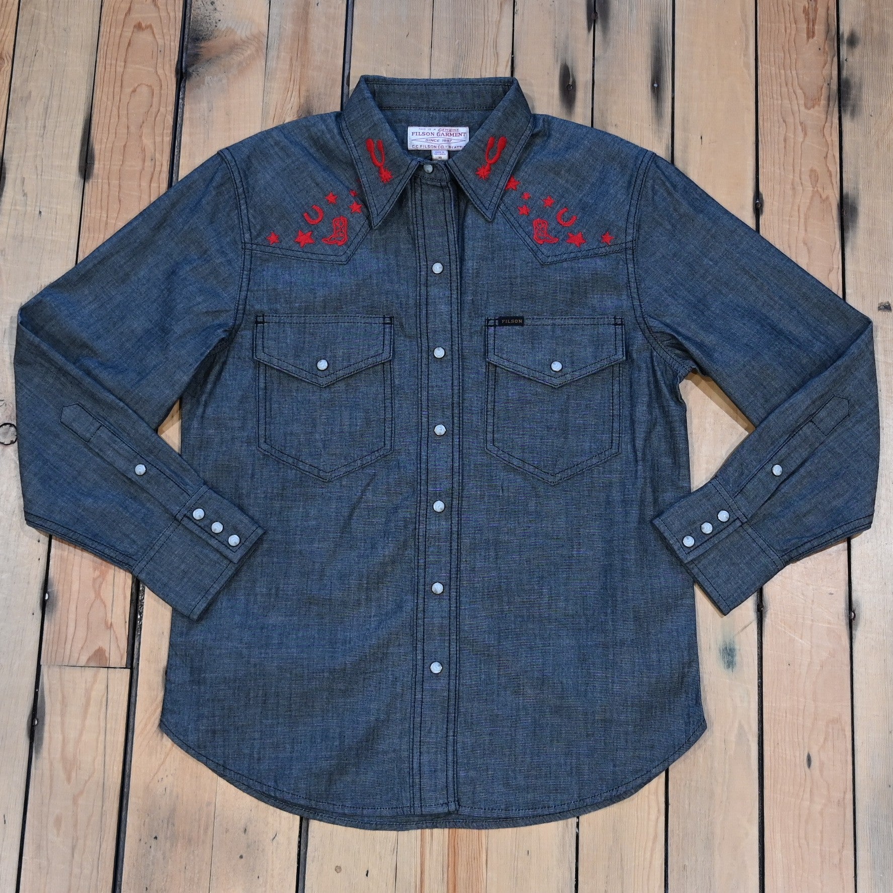 Filson Ladies Embroidered Western Shirt Black Chambray
