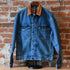 Schaefer Legend medium indigo denim jacket with leather collar and Western yoke