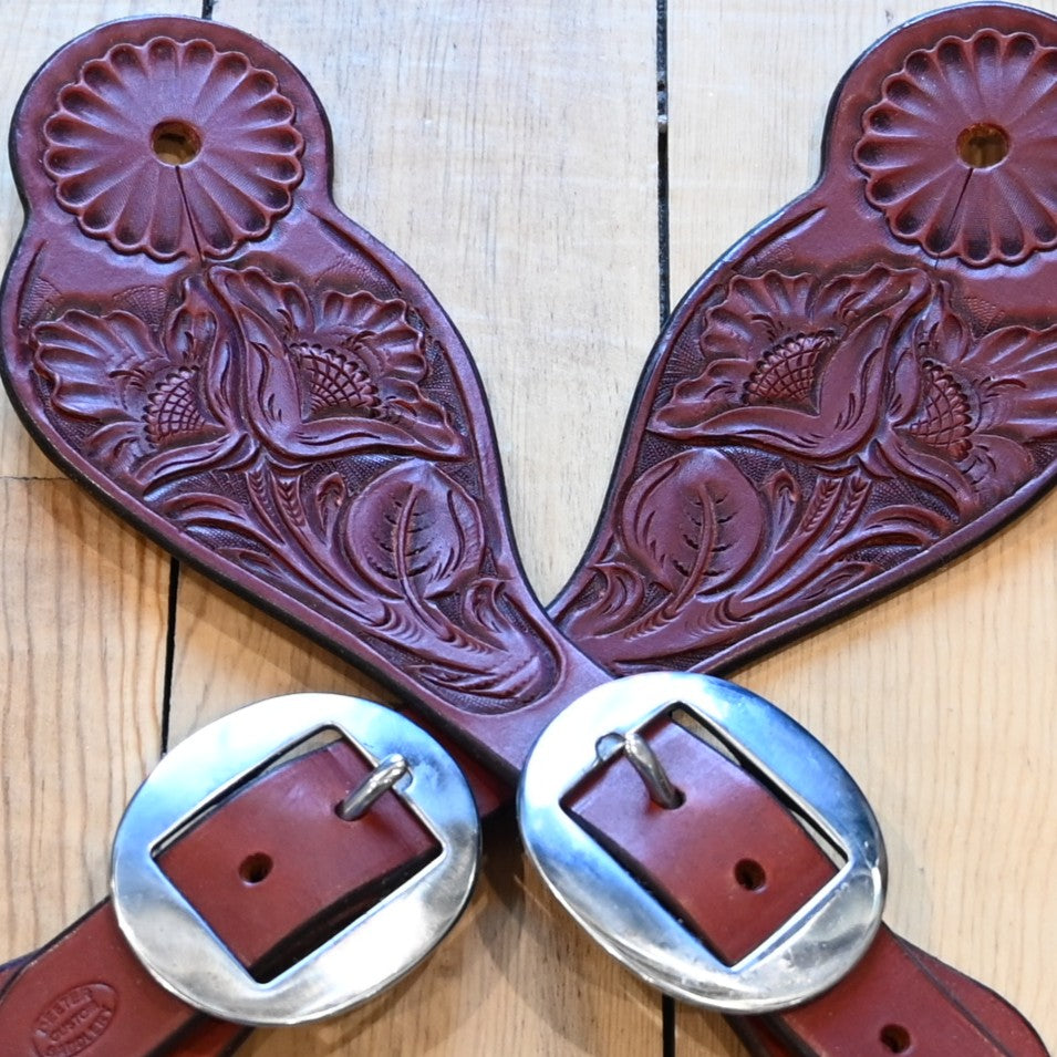 Deeter Floral Hand Stamped Spur Strap with Fancy Buckle