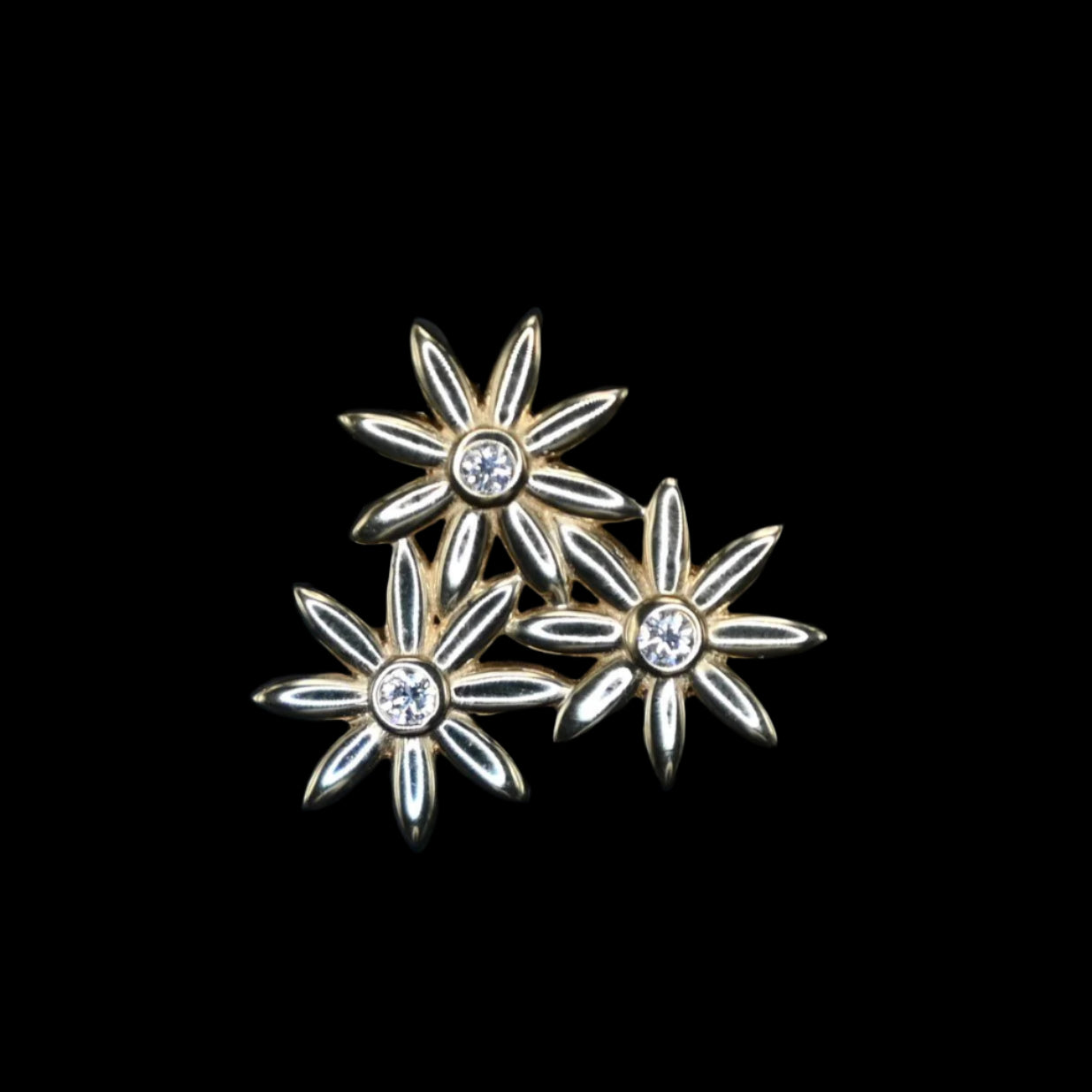 DAISY TRIO EARRINGS- 6- .12 CT TOTAL EF VS DIAMONDS- MINED- 18K YELLOW GOLD close up view