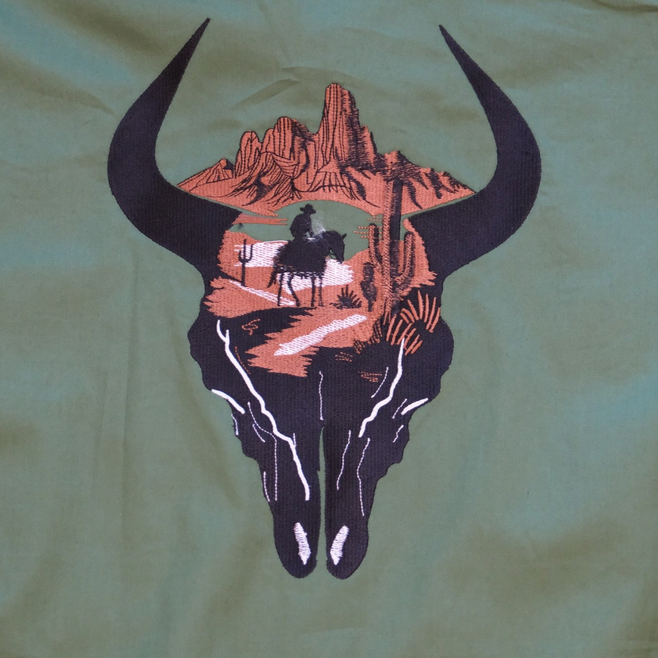 Rockmount Men’s Green Bison Skull &amp; Rider Embroidered Western Shirt