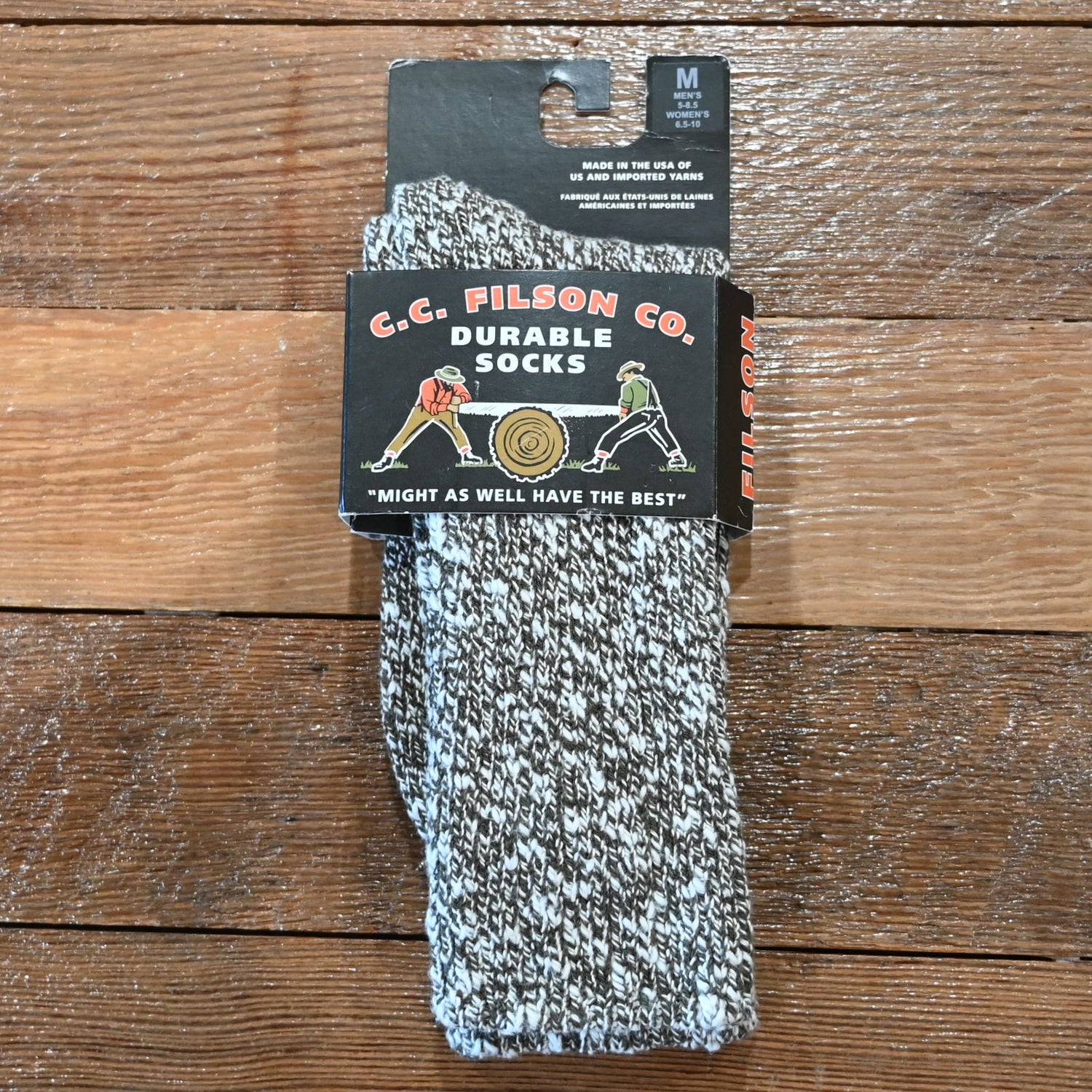 Filson Cotton Ragg Socks in dark olive with cushioned footbed and ragg knit design