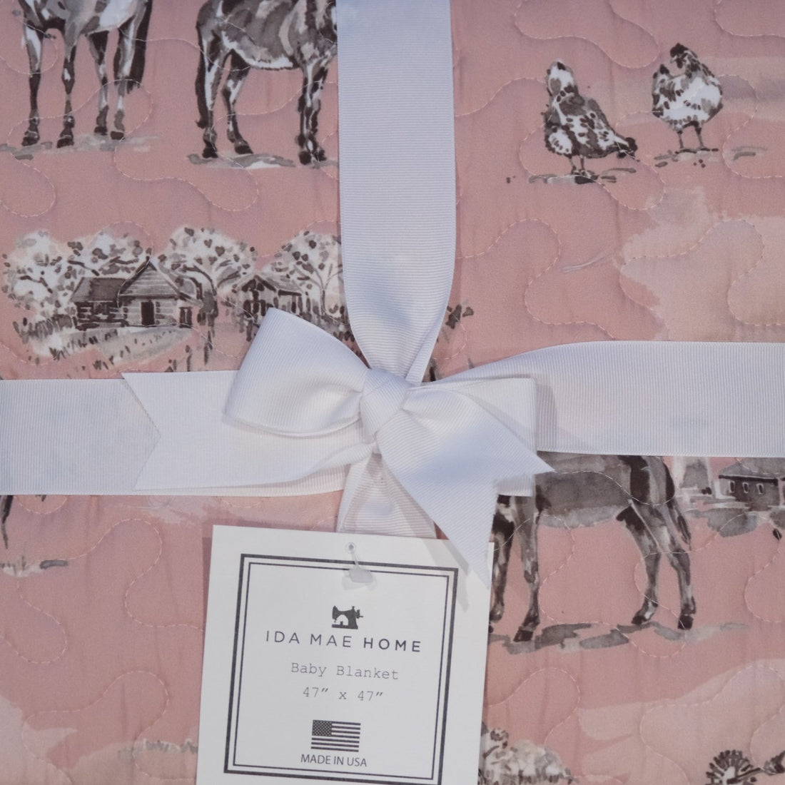 Ida Mae Home - Donkey Toile Blue Rose Baby Blanket