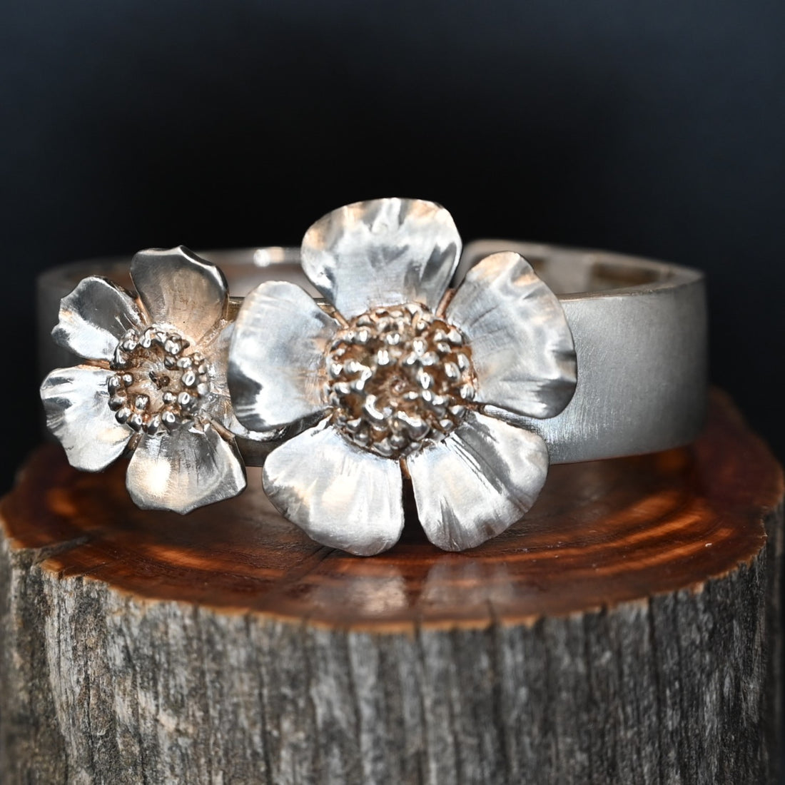 View of bracelet Ellie Thompson & Co. Duet Wild Rose Cuff Bracelet in Sterling