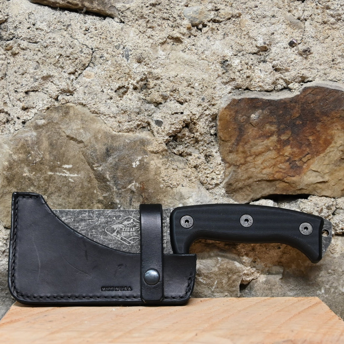 ESEE Cleaver - Black G10 Handles view of cleaver in sheath