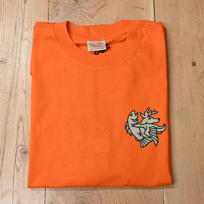 View of Filson S/S Frontier Graphic T in Flame Deco, featuring custom flame graphics and a durable rib-knit collar