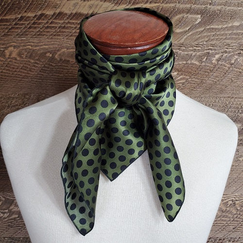 Cowboy Wild Rags black dot on olive silk wild rag