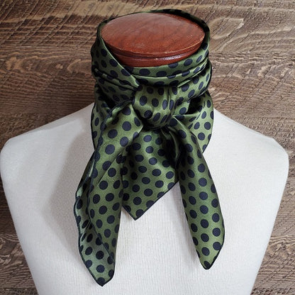 Cowboy Wild Rags black dot on olive silk wild rag