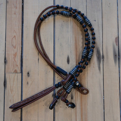 Traditional Rawhide 30 Plait 102" Romel Reins: Brown with Black and White Accents