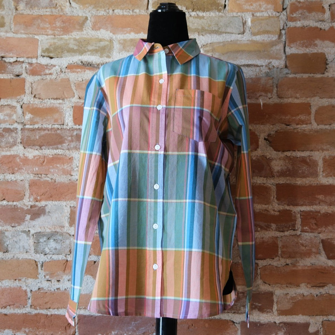 Pendleton Ladies Perfect Pocket Shirt - Teal/Orange Multi Plaid