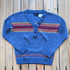 View of Pendleton ladies V-neck cotton sweater in blue multi stripe