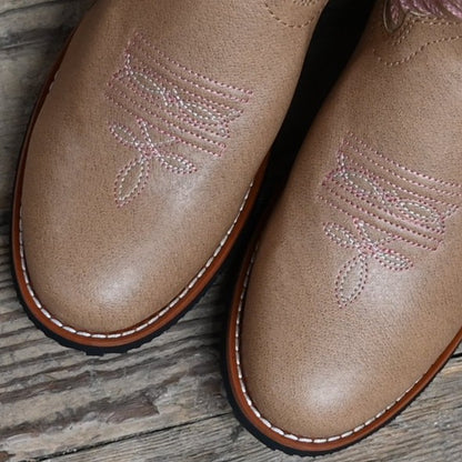 Smoky Mountain Mustang kids’ tan leather boot with U-toe and block heel