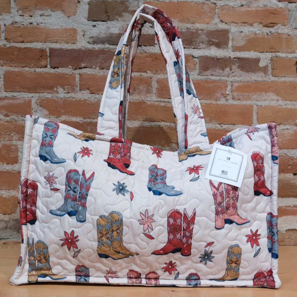 Ida Mae Home - Daisy Boots Linen Quilted Tote Bag