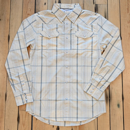 Schaefer RangeTek Western Guide Snap Shirt in Leander with pearl snaps and vented back