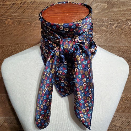 Cowboy Images Charmeuse Calico on Navy Wild Rag 36x36