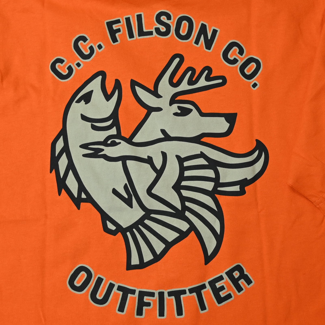 View of Filson S/S Frontier Graphic T in Flame Deco, featuring custom flame graphics and a durable rib-knit collar