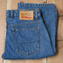 View of Blue Blanket ladies light indigo denim jeans with straight-leg silhouette and tailored waist