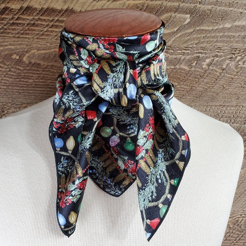 Cowboy Images 36x36 charmeuse wild rag with Christmas Lights Western holiday print