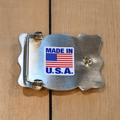 Rockmount belt buckle with “End of the Trail” relief design of rider and horse