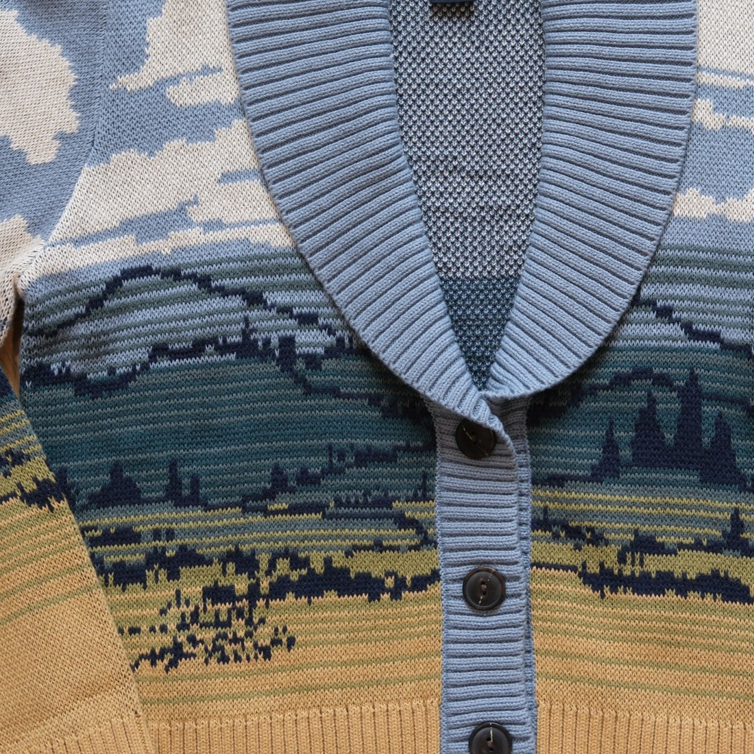 Pendleton Ladies Big Sky Cotton Cardigan in Blue/Yellow Multi graphic print