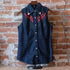 Wrangler x Lainey Wilson Embroidered Sleeveless Denim Shirt in Dark Rinse