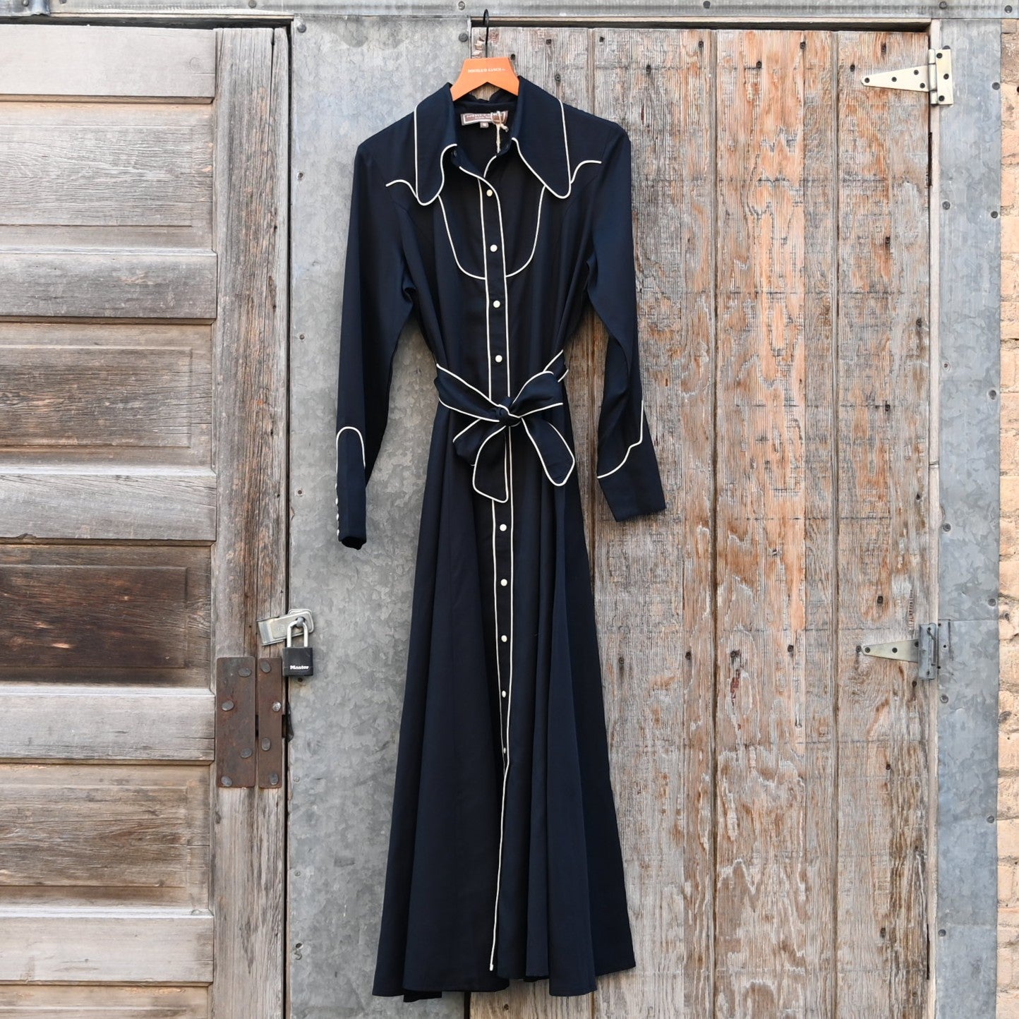 Black Route 66 embroidered dress with Southwestern motifs by Double D Ranch