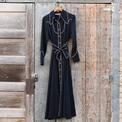 Black Route 66 embroidered dress with Southwestern motifs by Double D Ranch