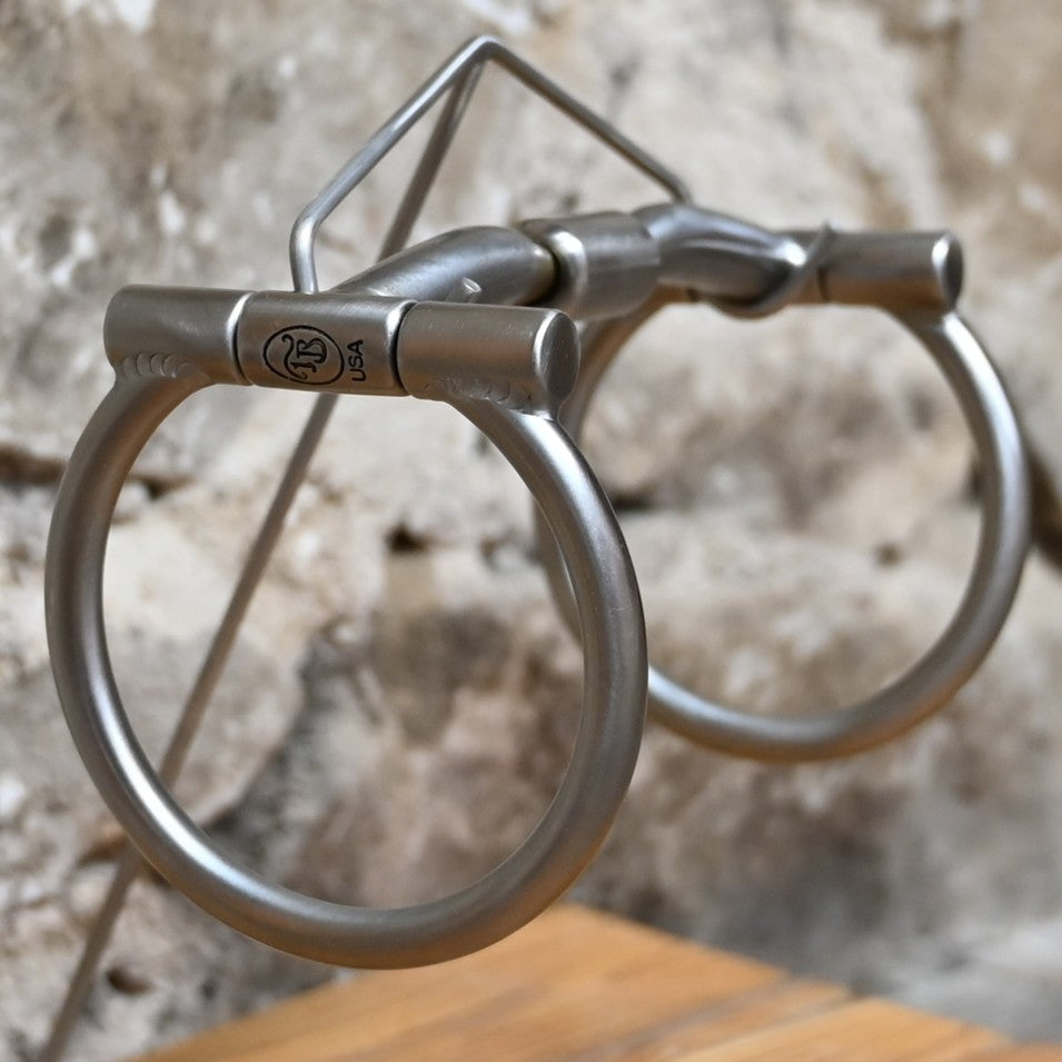 Tom Balding Baseline D‑Ring snaffle bit with sweet iron Billy Allen mouthpiece and satin stainless rings.