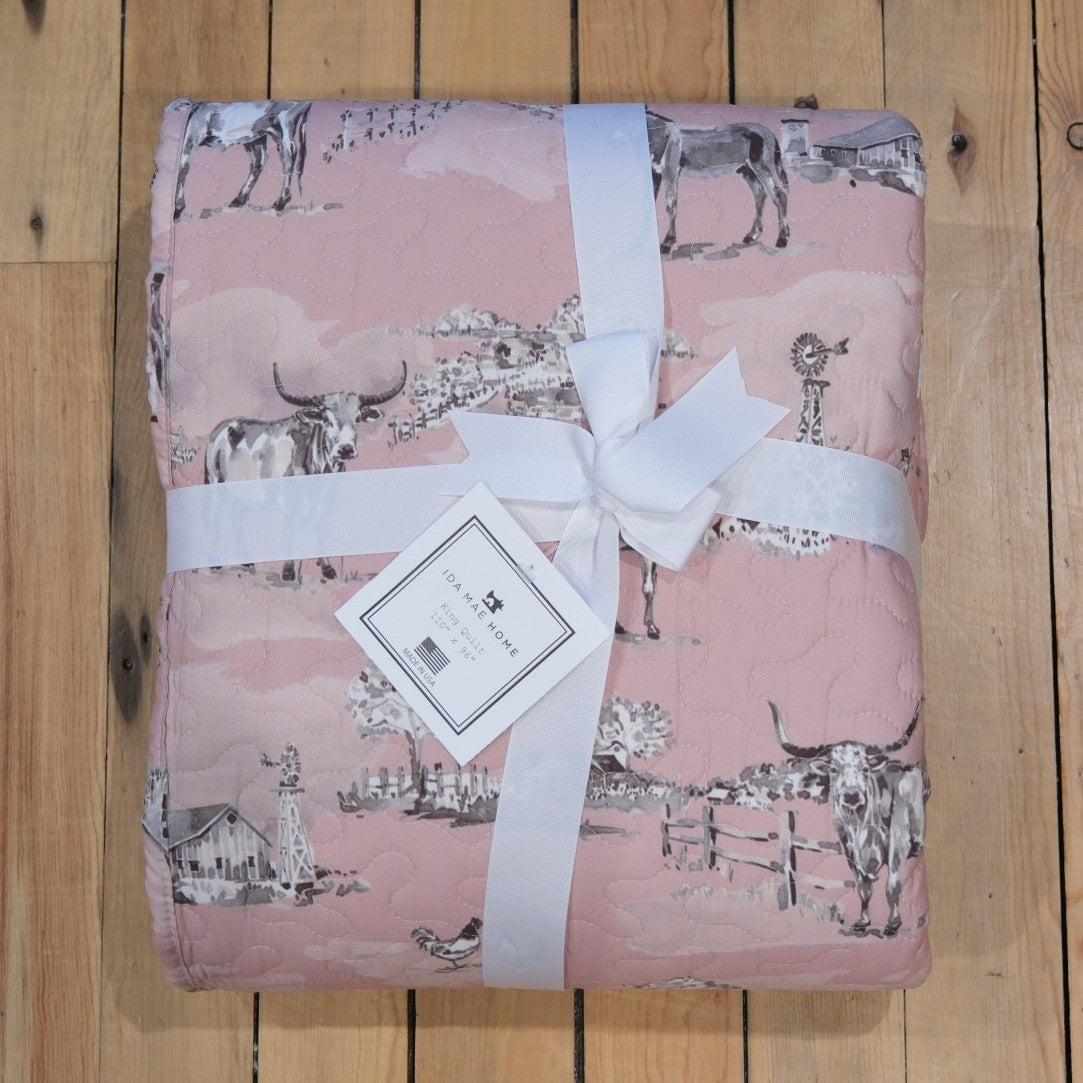Ida Mae Home - Donkey Toile Rose Quilt - King