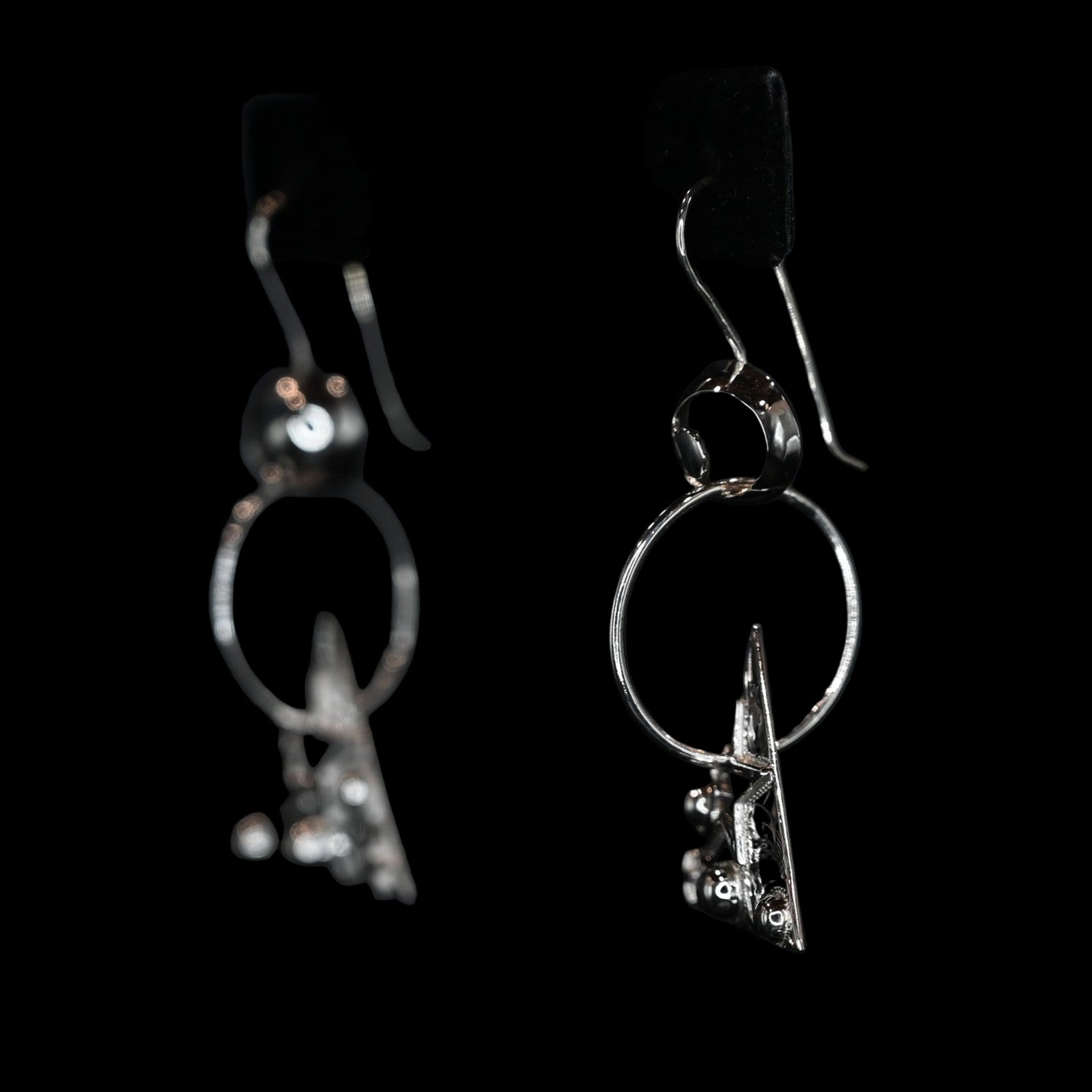Vogt Silversmiths Silver Cosmic Clementine sterling silver dangle earrings with moon and star design
