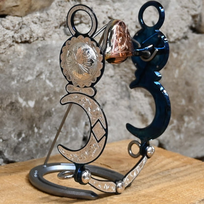 JT Silversmiths crescent and concho silver overlay bit with Salinas high port and copper roller