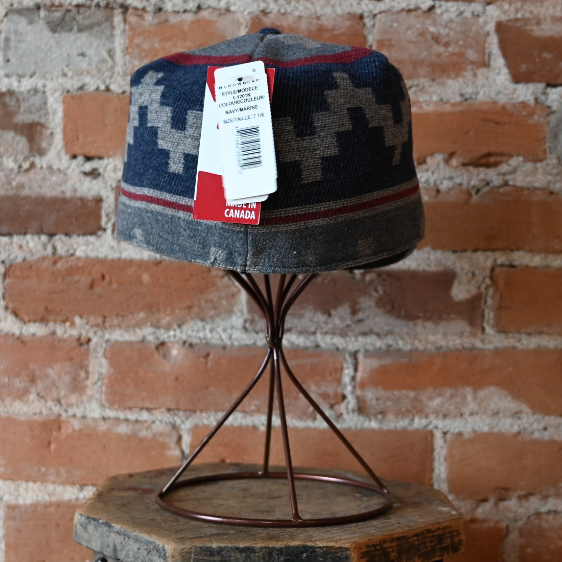 Crown Cap gray and ivory Navajo wool blend Stockman cap with patterned design