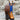 View of Hondo 16" cowboy boot with blue top, honey crazy horse vamp, wide square toe, and spur ledge