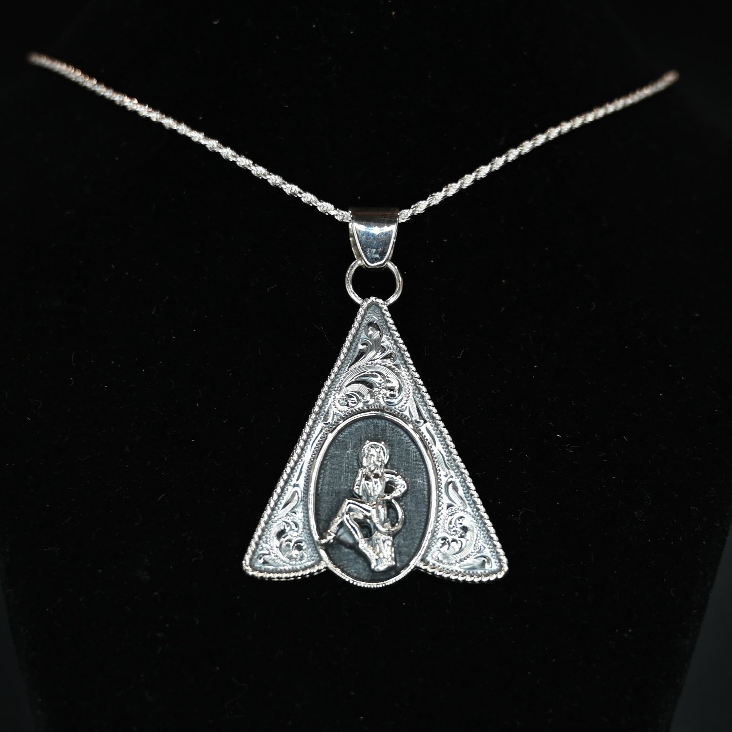 Vogt Silversmiths Mabel pendant sterling silver portrait with scroll detailing