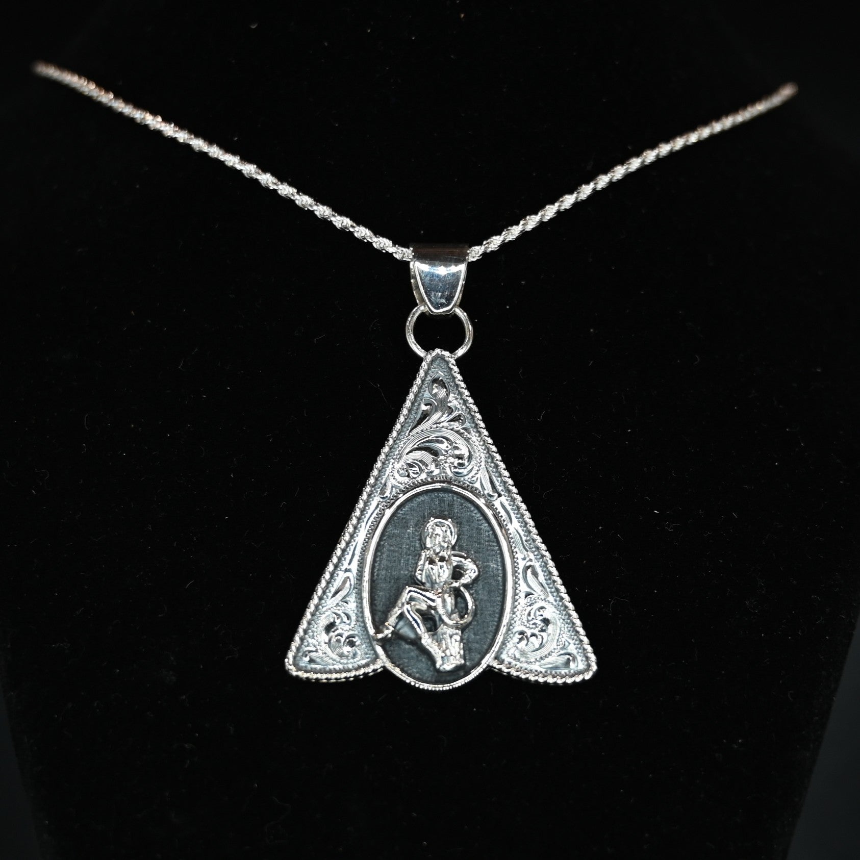 Vogt Silversmiths Mabel pendant sterling silver portrait with scroll detailing
