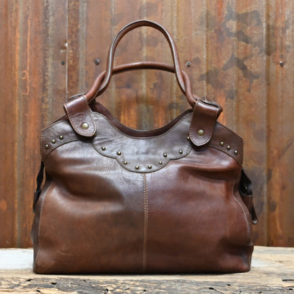 Shoulder Bag in Cowhide with cotton Fabric view of back