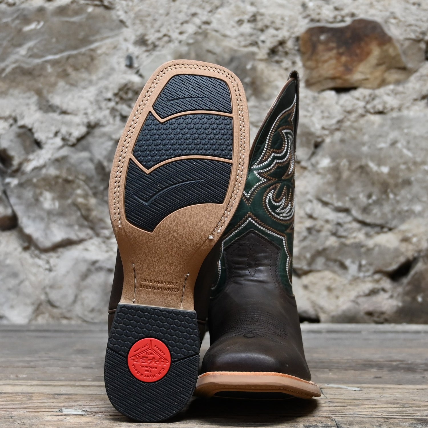 Hyer 11" BUCKLIN boot Marbled Green top Waxy Brown cowhide vamp