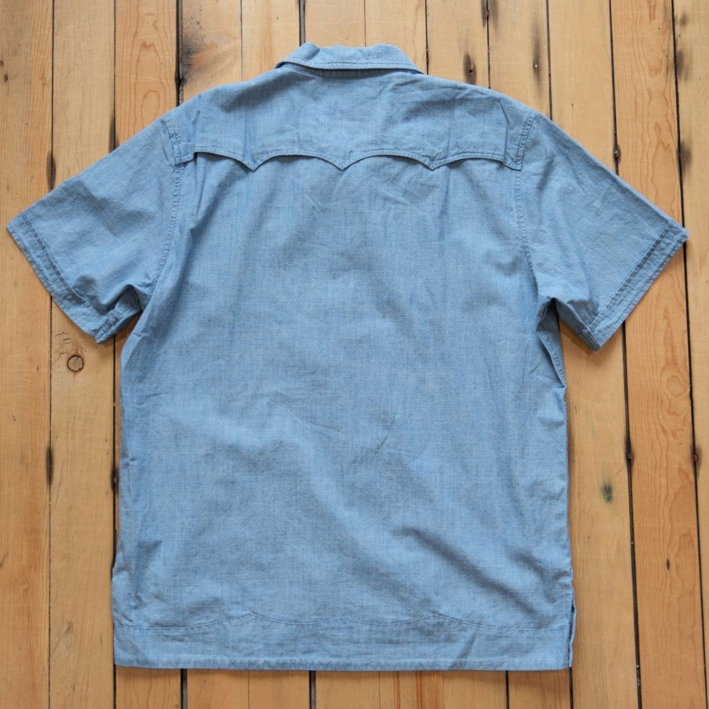 Howler Bros Guayabera Shirt - Pictographs in Washed Indigo Chambray