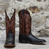View of Hondo 13" cowboy boot with rust volcano top, brown volcano vamp, and medium round toe