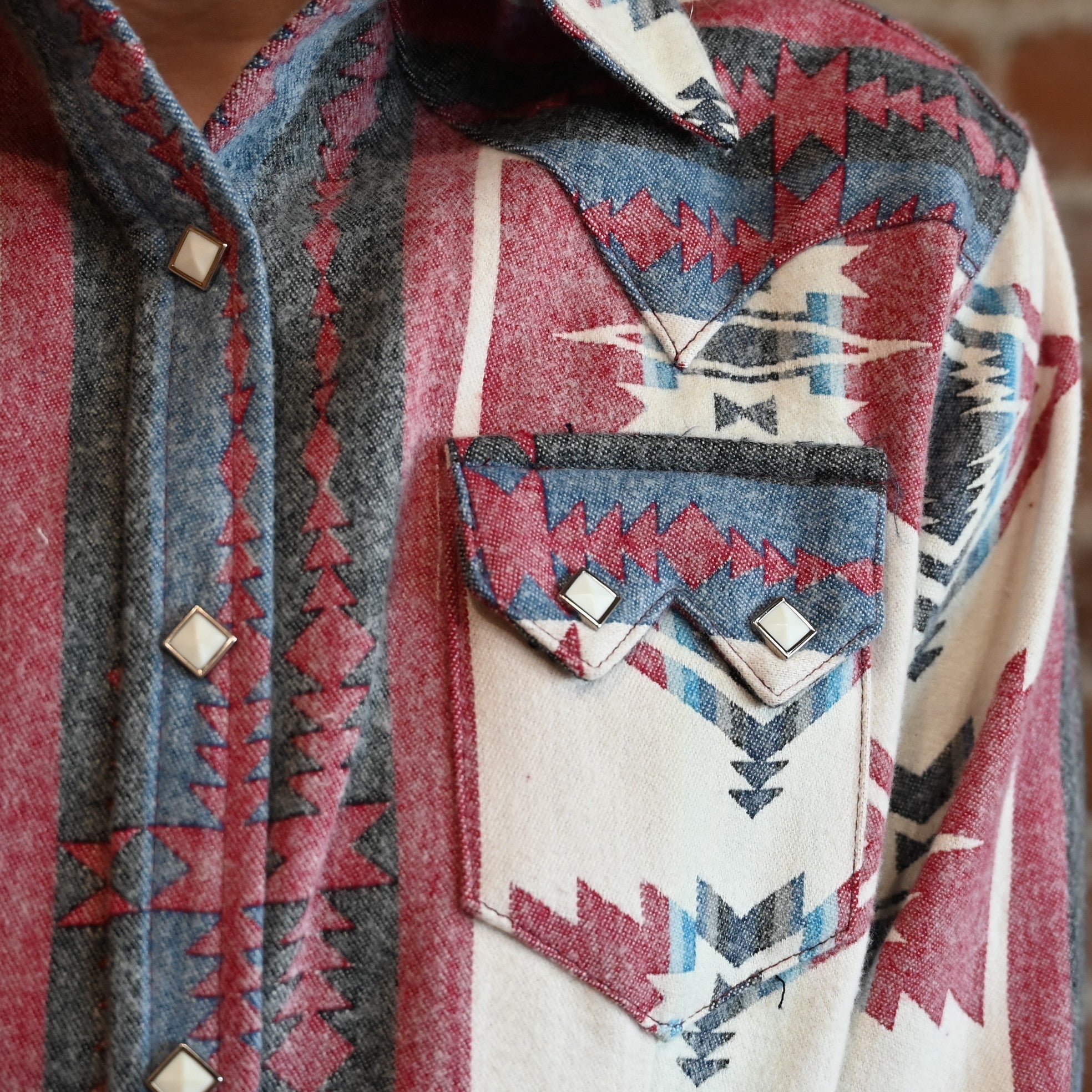 Rockmount ladies flannel western shirt in red and white jacquard pattern