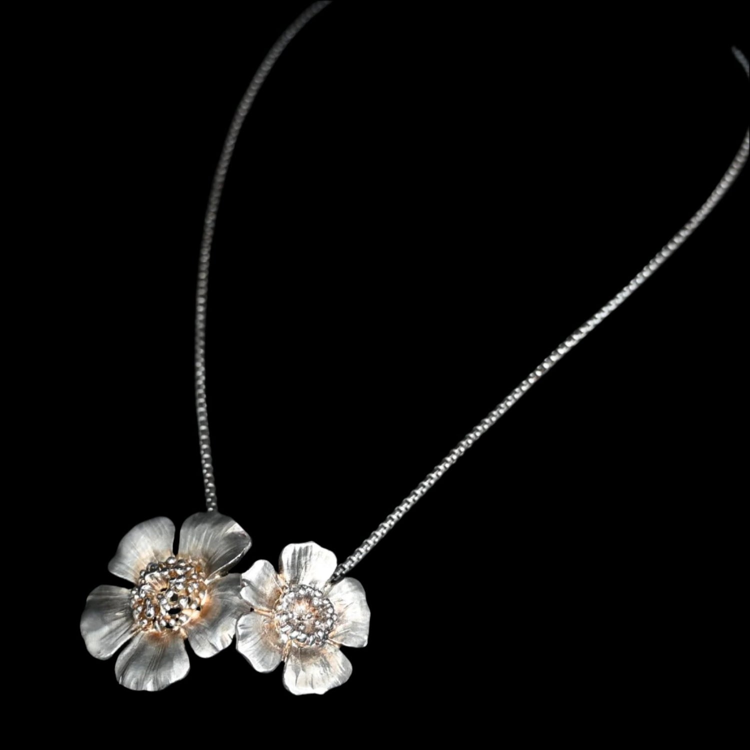 View of necklace Duet Wild Rose Slide Necklace on 18&quot; Chain, Sterling Silver