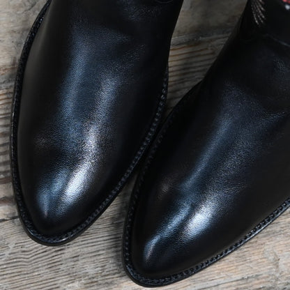 View of Stallion Ladies 9&quot; peewee boot with moonburst inlay, narrow round toe, and 2&quot; heel