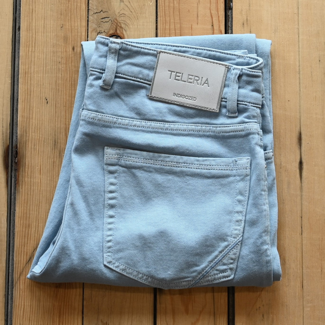 Teleria Zed 5 Pocket Jeans in Ice Blue soft Italian denim with classic five-pocket design and tailored fit