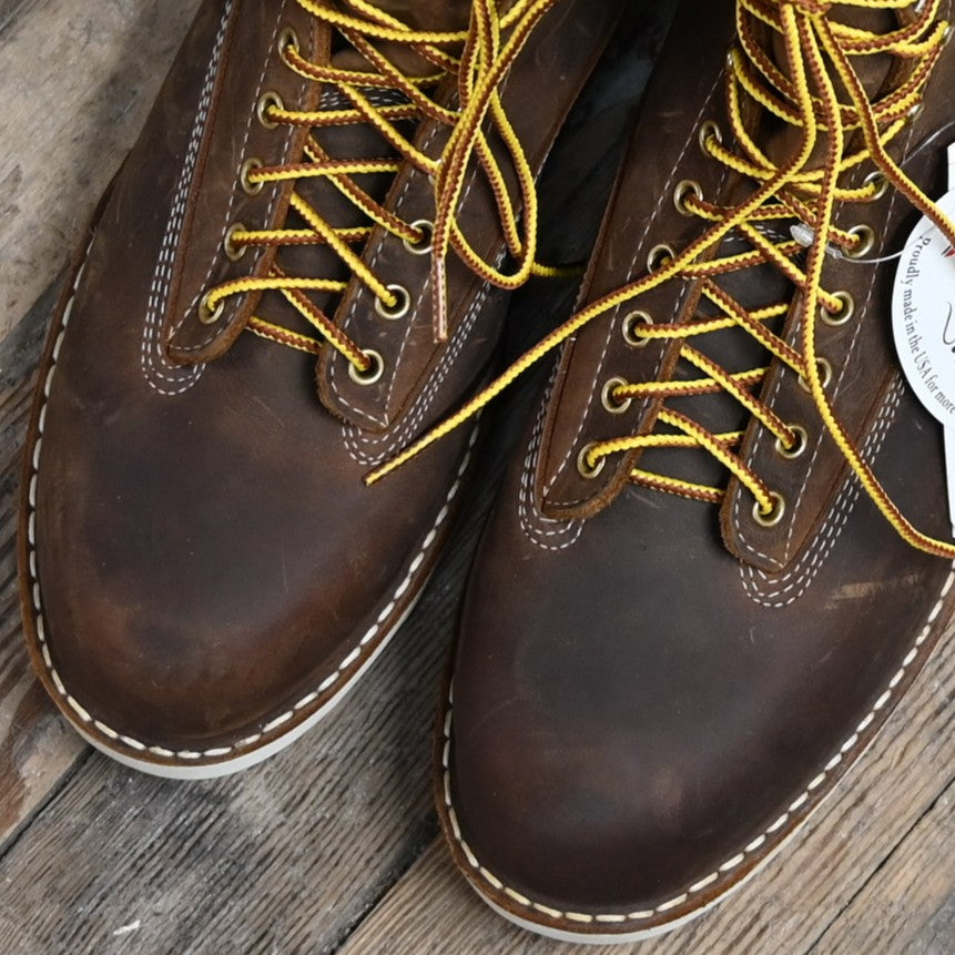 View of White’s 6″ Foreman lace-to-toe boot with Vibram sole and full-grain leather upper