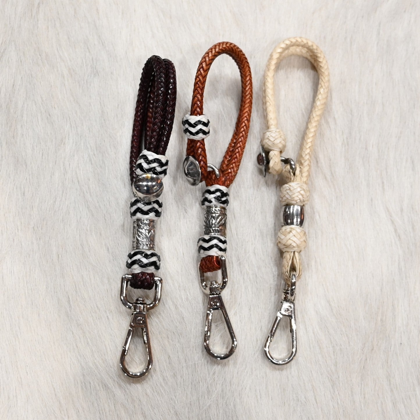 Traditional braided rawhide key chain made from natural rawhide