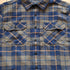 View of Pendleton men’s Burnside flannel shirt in navy and khaki plaid with square hem