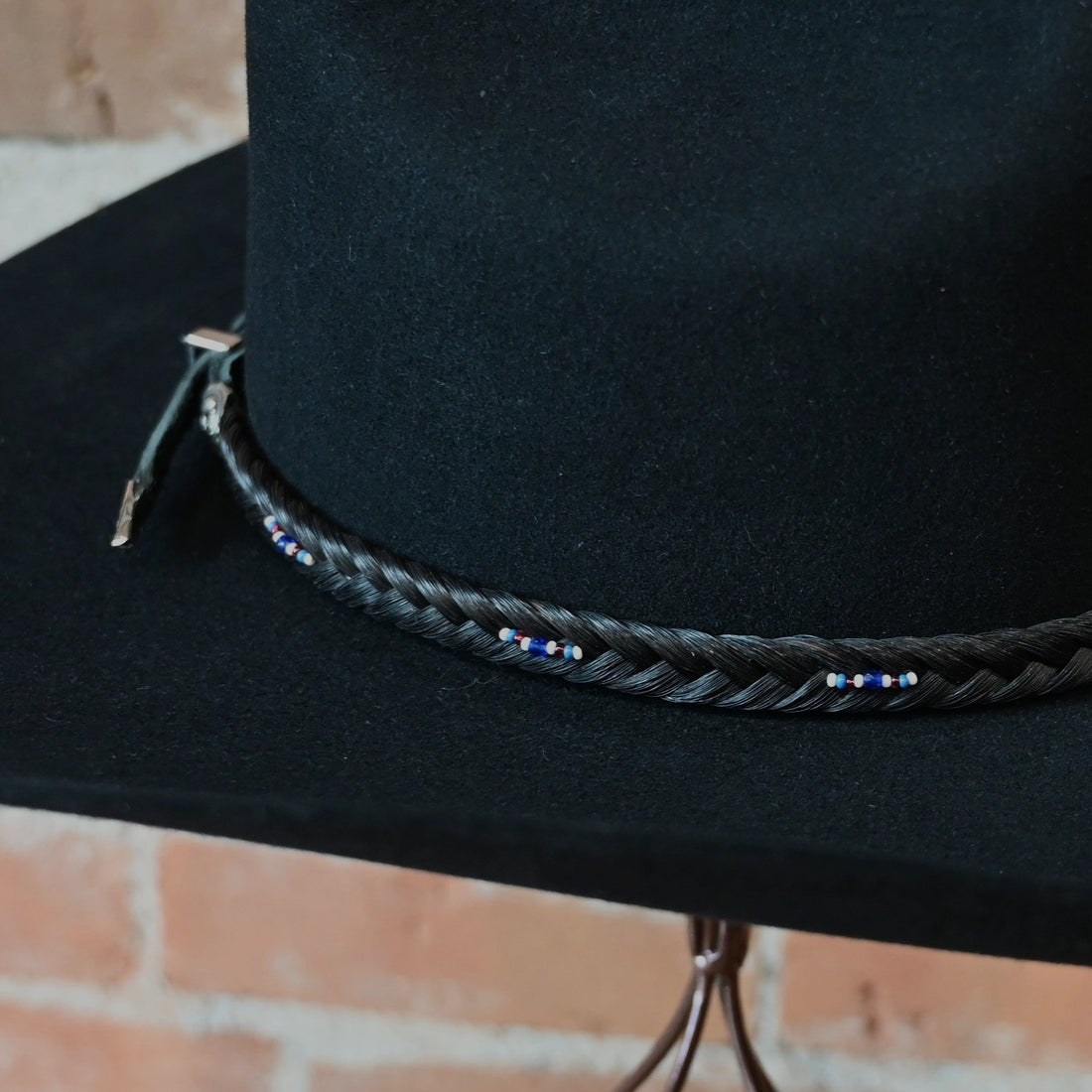 Cowboy Collectibles Bozeman braided horsehair hatband red white and blue with leather ties
