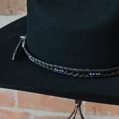 Cowboy Collectibles Bozeman braided horsehair hatband red white and blue with leather ties